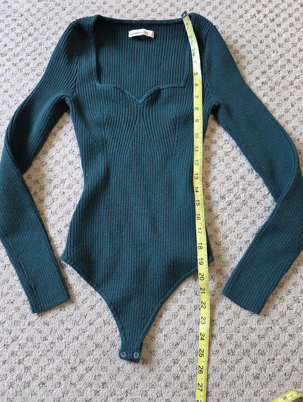 Abercrombie & Fitch Dark Teal Ribbed Sweetheart Neckline Sweater Thong Bodysuit - Picture 6 of 8